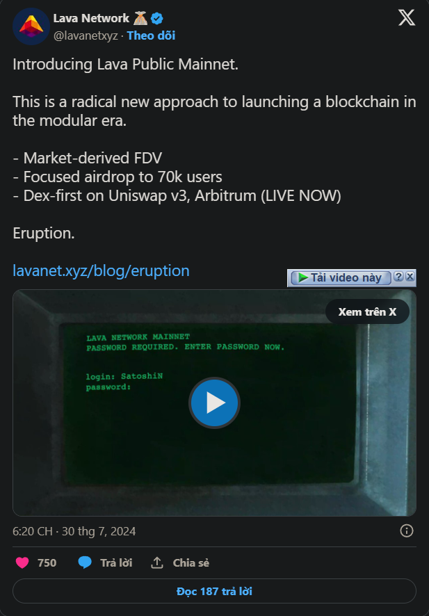 Khởi động mainnet công khai, Lava Network phát hành 55 triệu token airdrop!