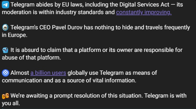 CEO Pavel Durov bị giam giữ: Phản ứng của chính quyền Pháp và Telegram