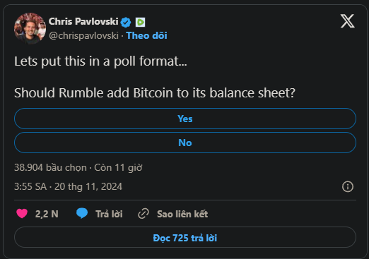 Nhà sáng lập Rumble cân nhắc mua Bitcoin, cổ phiếu tăng mạnh 9%