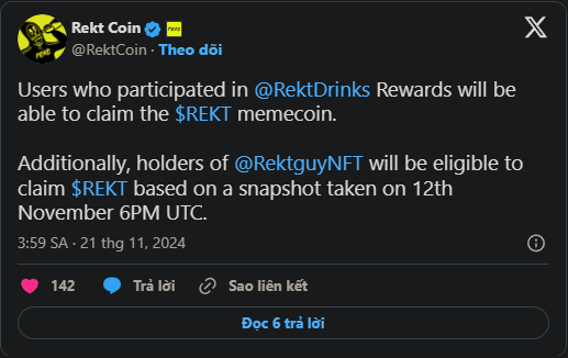 Sau khi Rekt Drink hết hàng, Rekt Coin ra mắt cùng sự kiện airdrop
