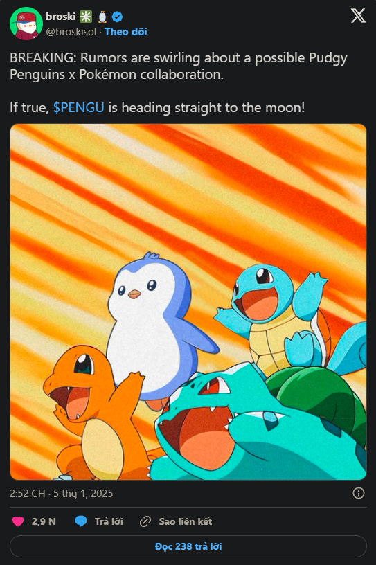 PENGU tăng giá mạnh mẽ sau thông tin liên quan đến Pokémon