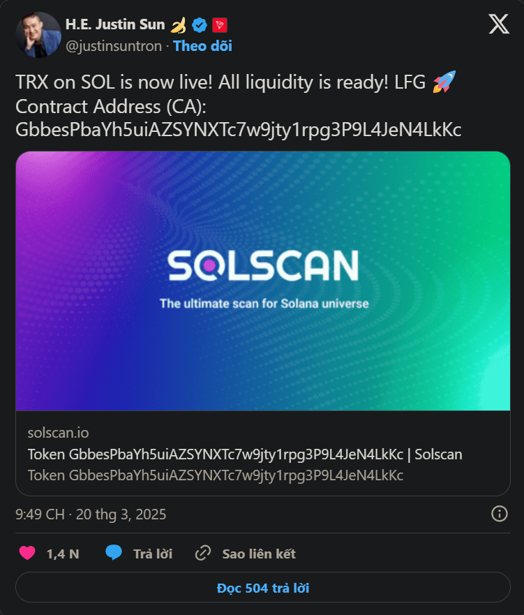 Động thái mở rộng sang Solana của Justin Sun làm rộ lên tin đồn về Tron ETF